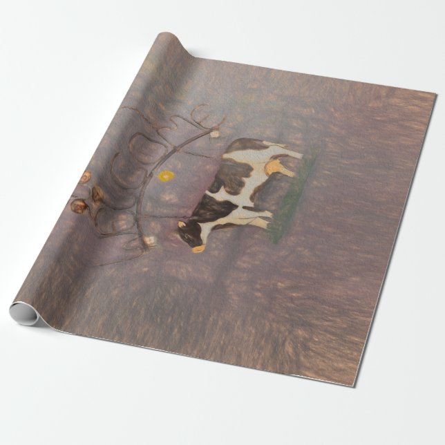 Kow Rustic Land Westernare Farm Rosa Decoupage Presentpapper (Utrullad)