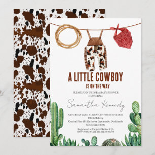 Kow Skriv ut Rustic Little Cowboy Baby Shower Inbjudningar