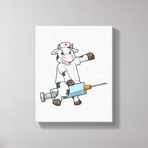 Kow som sjuksköterska med hjärta och spruta canvastryck