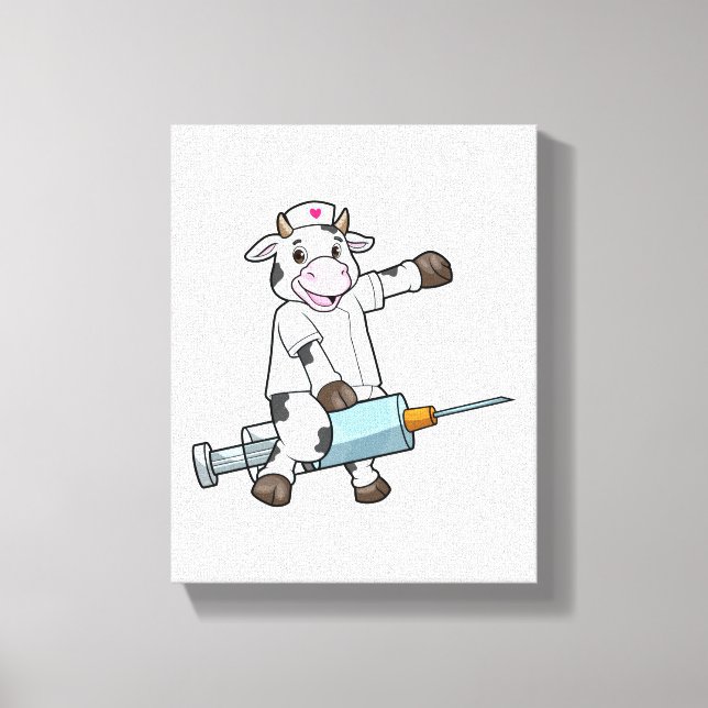 Kow som sjuksköterska med hjärta och spruta canvastryck (Framsida)