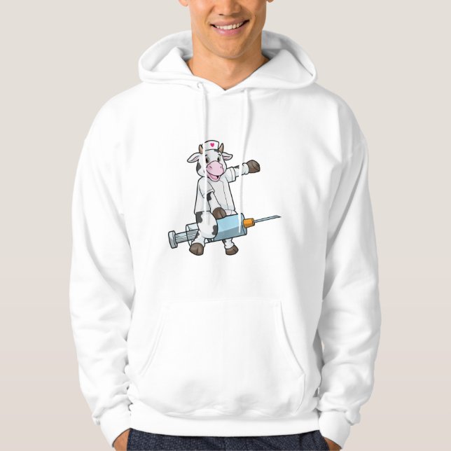 Kow som sjuksköterska med hjärta och spruta hoodie (Framsida)