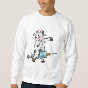 Kow som sjuksköterska med hjärta och spruta lång ärmad tröja