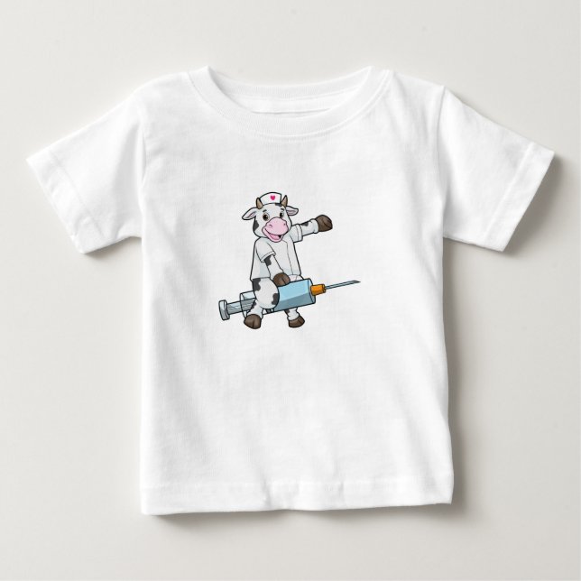 Kow som sjuksköterska med hjärta och spruta t shirt (Framsida)