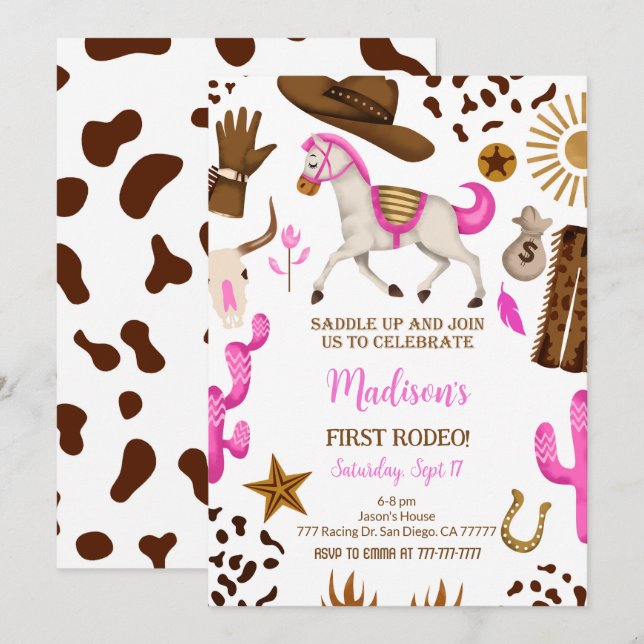 Kowgirl Birthday-inbjudan Inbjudningar (Fram/baksida)