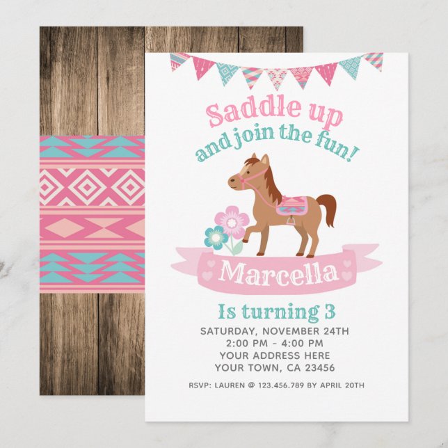 Kowgirl, Horse Birthday-inbjudan Inbjudningar (Fram/baksida)