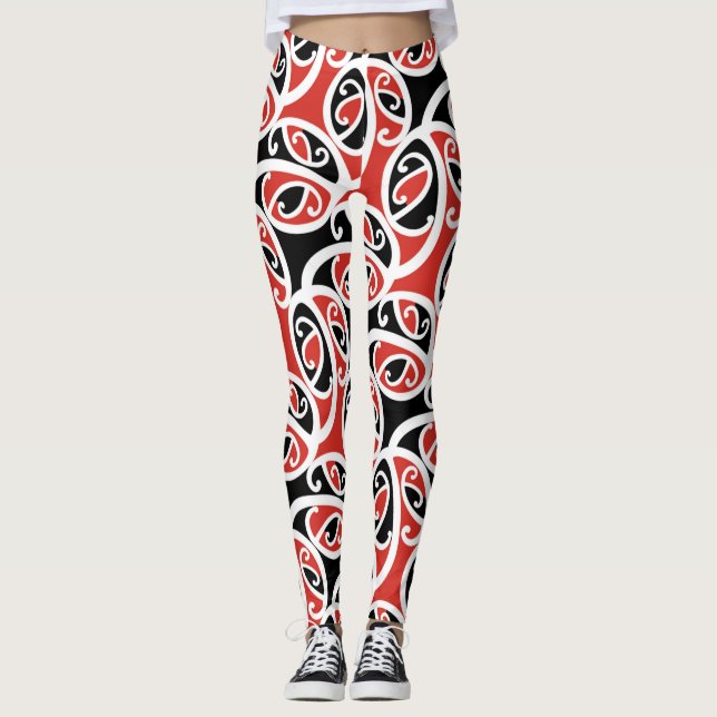 Kowhaiwhai Mangopare Maori Tribal Mönster Leggings (Framsida)