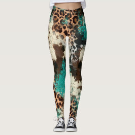 Kowhide Leopard Skriv ut turkos Kvinnors benägenhe Leggings