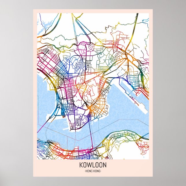 Kowloon Hong Kong City Karta Poster (Framsidan)