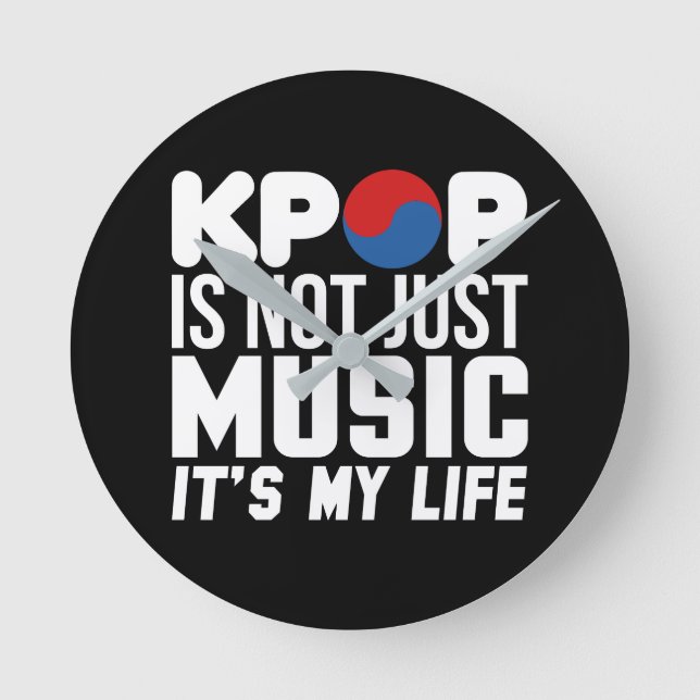 Kpop är My Life Slogan Graphics (mörk) Rund Klocka (Framsida)