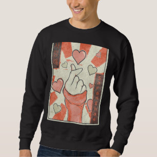 Kpop Finger Heart Saranghae Korepop Music Retro Lång Ärmad Tröja