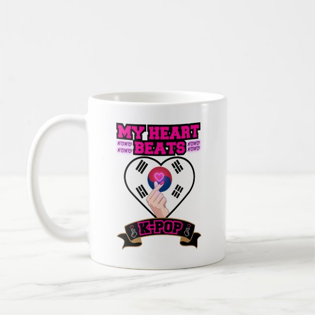 KPop Heart Korea Flagga Hand Symbol Music Design Kaffemugg (Vänster)