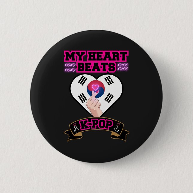 KPop Heart Korea Flagga Hand Symbol Music Design Knapp (Framsida)