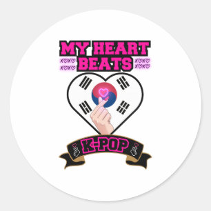 KPop Heart Korea Flagga Hand Symbol Music Design Runt Klistermärke