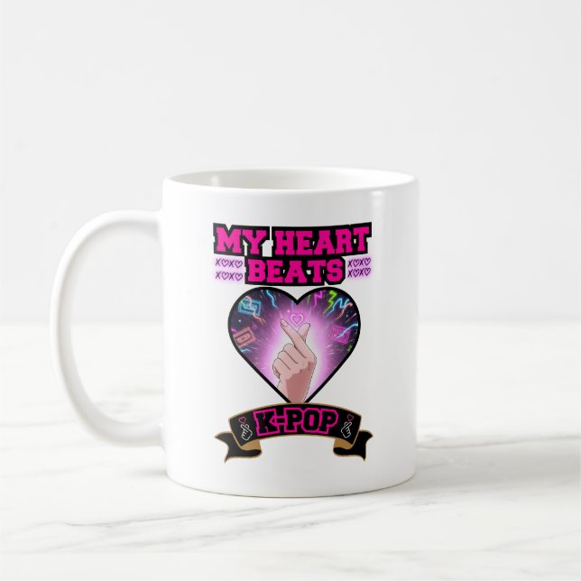 KPop Heart Korea Flagga Snap Hand Music Symbol Kaffemugg (Vänster)