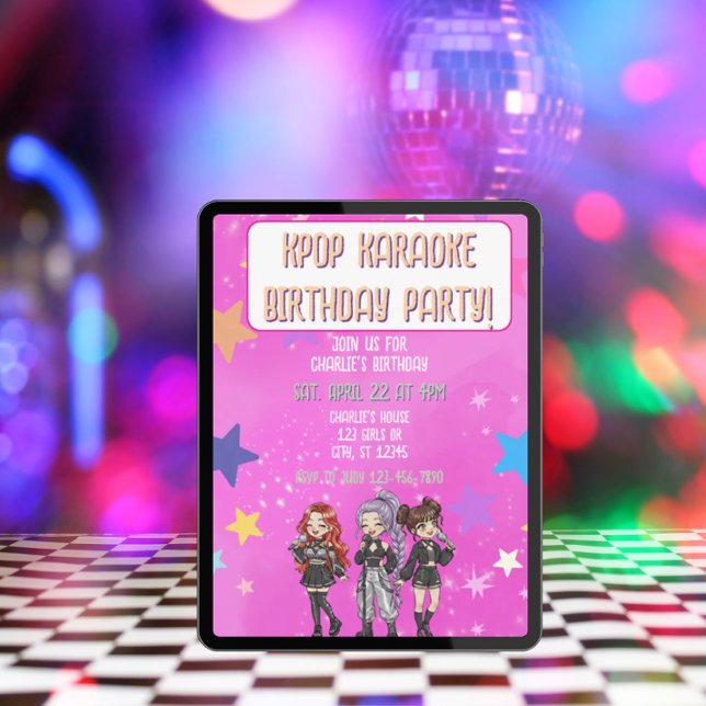 KPOP-karaoke-födelsedag, rosa stjärnor Inbjudningar (Skapare uppladdad)