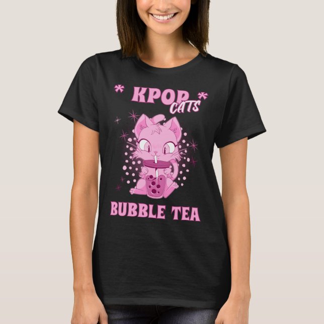 Kpop-katter och Bubble Tea Koreahjärtan Kärlek K P T Shirt (Framsida)