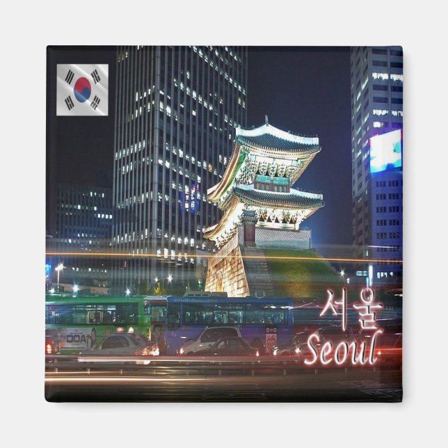 KR007 NAMDAEMUN nattetid SEOUL, Sydkorea. Magnet (Framsidan)