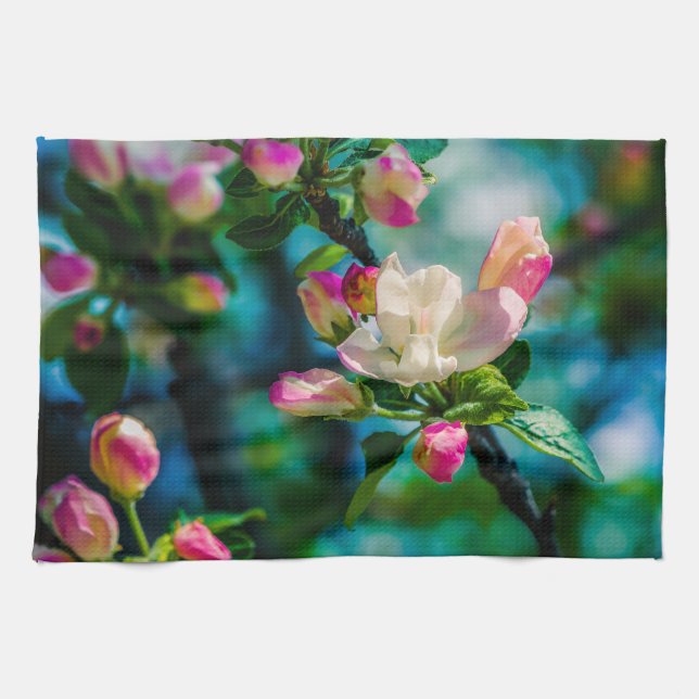 Krabapple-blommor och -knoppar kökshandduk (Horisontell)
