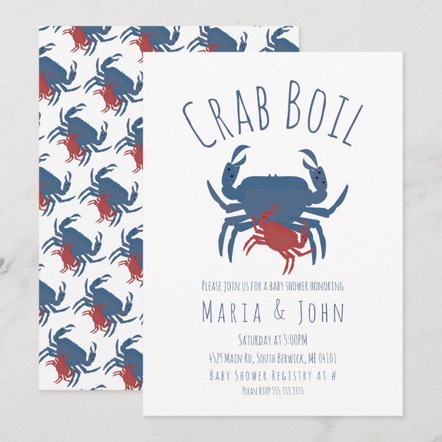 Krabb Boil Fest  Baby Shower Krabba Inbjudningar (Fram/baksida)