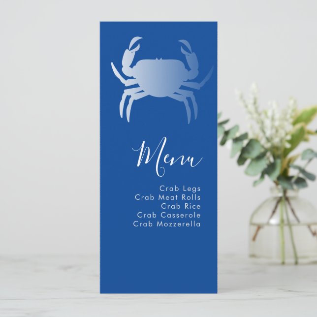 Krabb Boil Marin Blå Strand Bröllopsmeny Julkort (Stående Fram)
