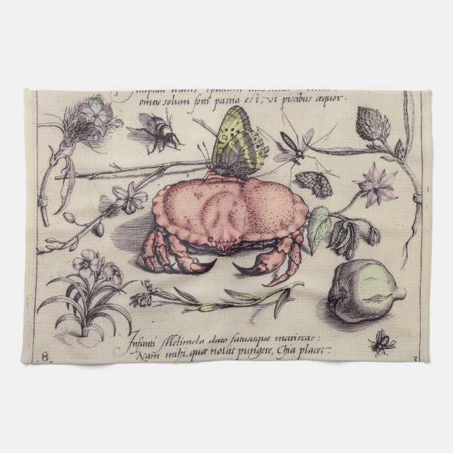 Krabb Botanisk Insekt Blomm Illustration Kökshandduk (Horisontell)