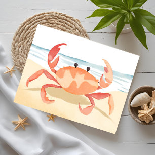 Krabb Vattenfärg Strand Kustsemester Vykort