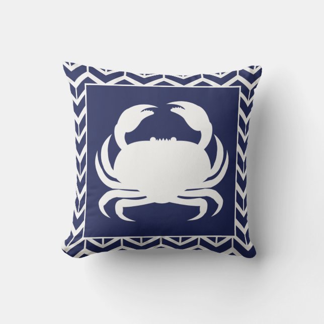 Krabba Blå och Vita örringbenet Nautical Bassäng Kudde (Framsida)