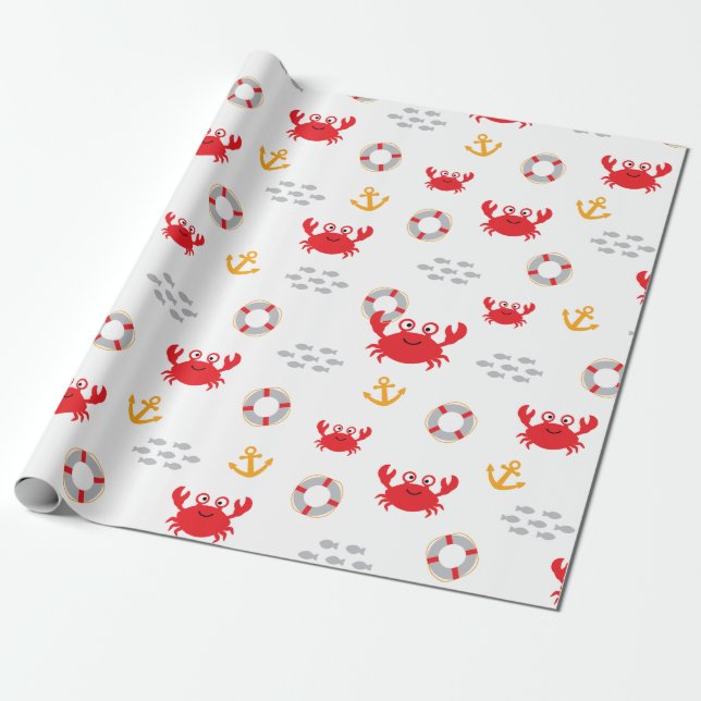 Krabba med livboj presentpapper (Utrullad)