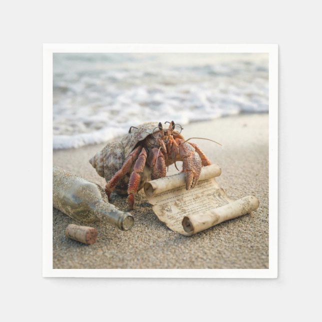 Krabba som läser ett brev på en strand pappersservett (Framsidan)