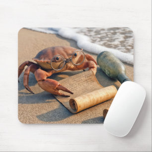 Krabba som läser ett meddelande på en strand musmatta