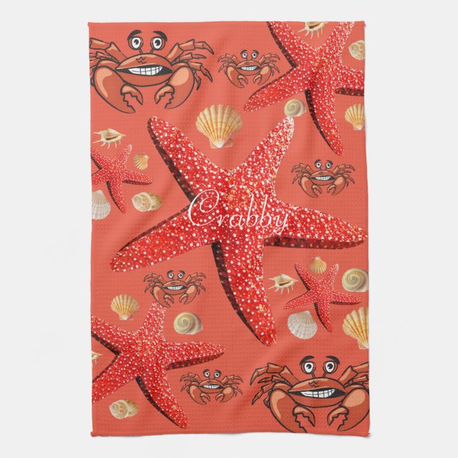 Krabba, Starfish, Crabby Kitchen Hand Towel Kökshandduk (Vertikal)