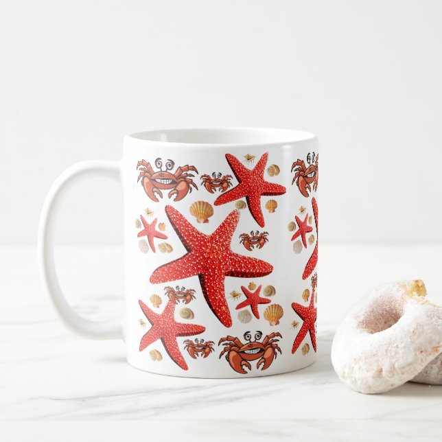 Krabba, Starfish White Mugg (Med munk)