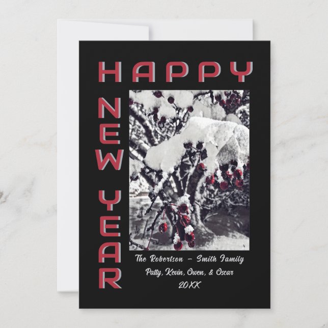 Krabbapper i Helgdag Snö Gott nytt år Julkort (Framsida)