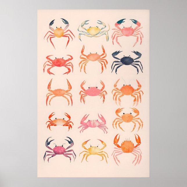 Krabbor Akvarell Konsttryck Strandhus Kust Poster (Framsidan)