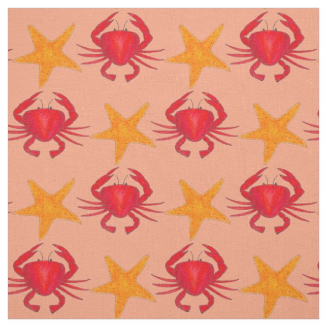 Krabbor Starfish Marine Ocean Life Beach Vacacatio Tyg (Provkarta)