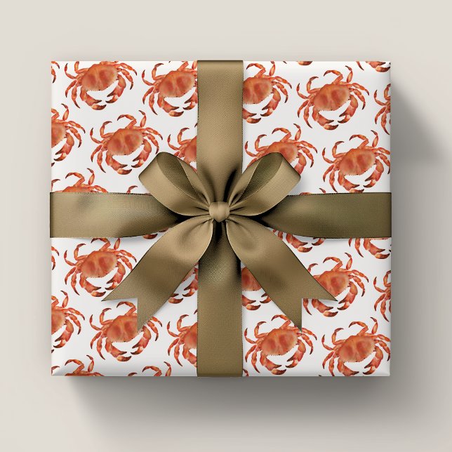 Krabbor Strandmönster Inpackningspapper Presentpapper (Brown crab crustacean wrapping paper rolls)
