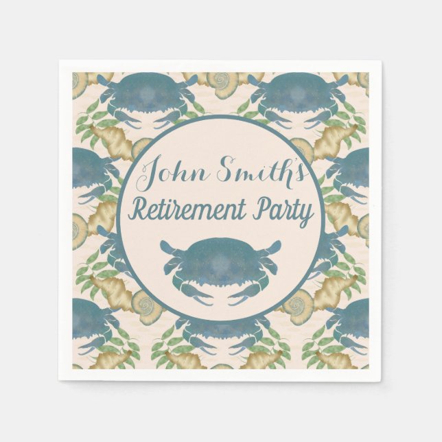 Krabfest-Vattenfärg Blå Krabbor, Pensionering Pappersservett (Framsidan)