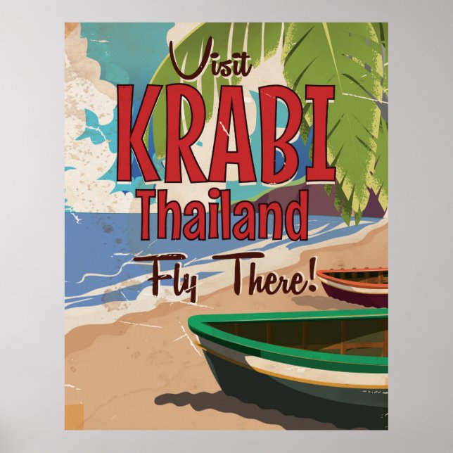 Krabi Beach Thailand vintage resor poster (Framsidan)