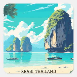 Krabi Thailand Beach Paradise Travel Fyrkantigt Klistermärke