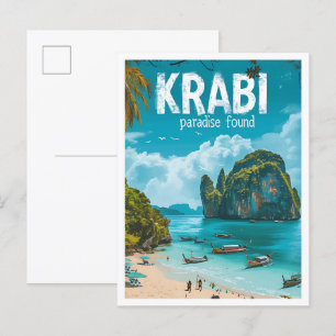 Krabi Thailand Vintage Art Travel Illustration Vykort