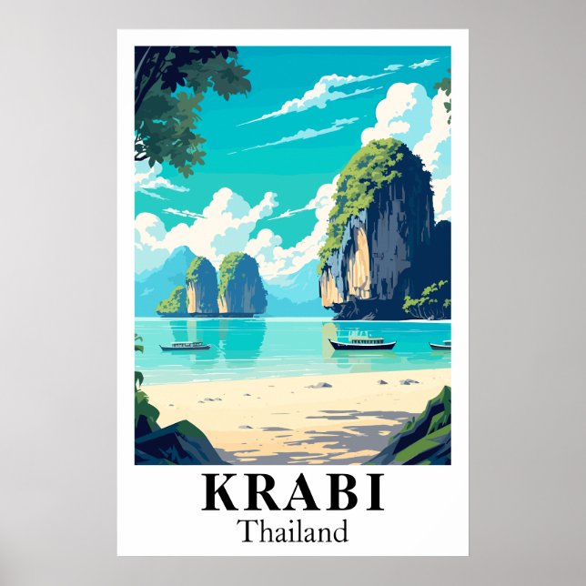 Krabi Thailand Vintage Travel Art Print Poster (Framsidan)
