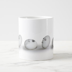 Krackad ägg och en rosa jumbo mugg