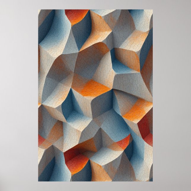 Krackad geometri: Skulpturell Abstrakt Poster (Framsidan)