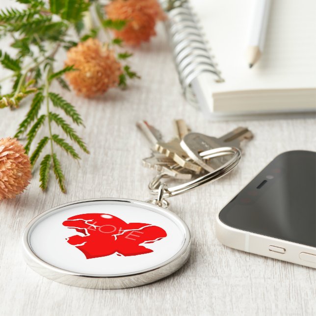 Krackat + Brutet hjärta Rund Silverfärgad Nyckelring (Sidan)