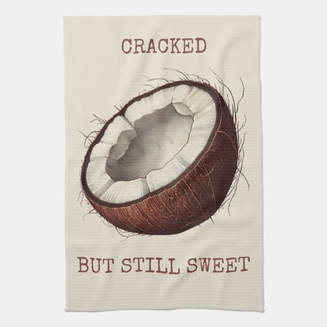 "Krackat men fortfarande sötat" Coconut Tea Towel Kökshandduk (Vertikal)