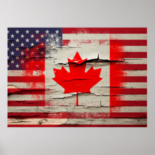 Krackfärg Kanadensisk amerikansk Flagga Poster