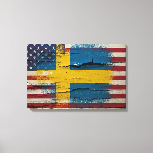 Krackfärg | Svenska Amerikanska Flagga Canvastryck (Framsida)