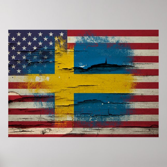 Krackfärg | Svenska Amerikanska Flagga Poster (Framsidan)