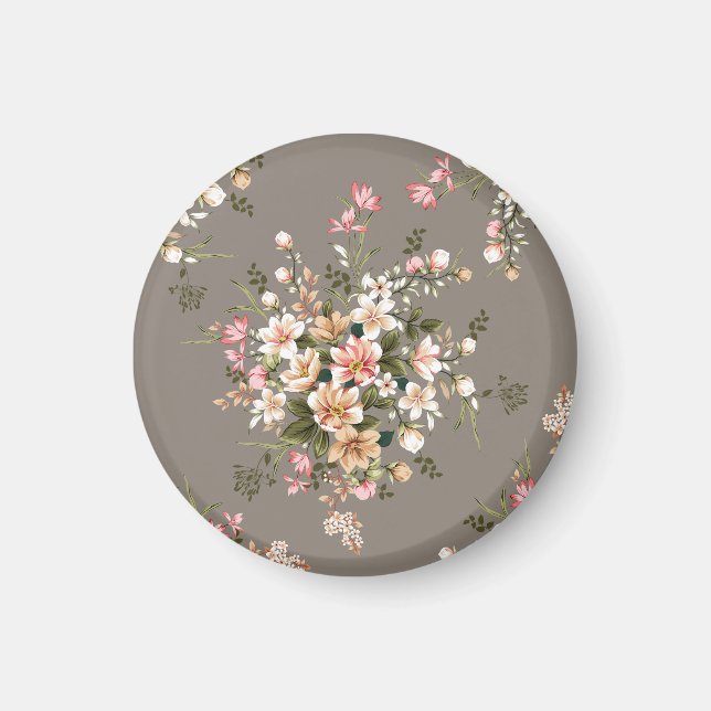 Kräda, rosa blommor på grått. magnet (Framsidan)