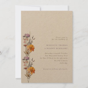 Kraft Autumn Orange & Lila Wildblommor Bröllop Inbjudningar